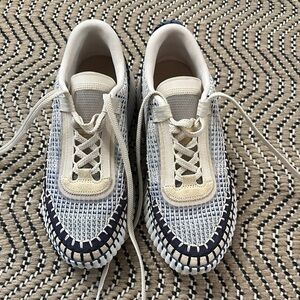Stylish Cream and Navy Woven Sneakers